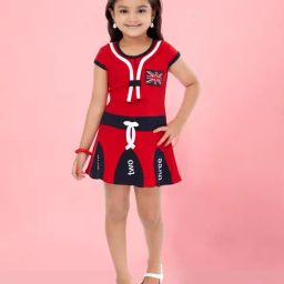 Aarika Kids Girls Red Color Cotton Blend Middi-image-71