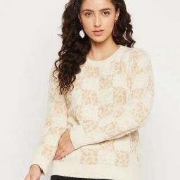 MADAME Beige Self Pattern Sweater-image-21