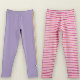 XY Life Kids Purple & Pink Cotton Relaxed Fit Leggings (Pack of 2)-15