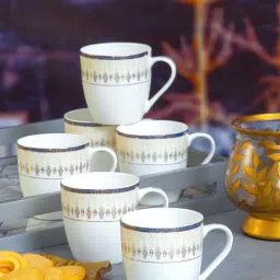 Sonaki White & Golden Bone China Tea Cup (0.17 L) - Set of 6-image-25