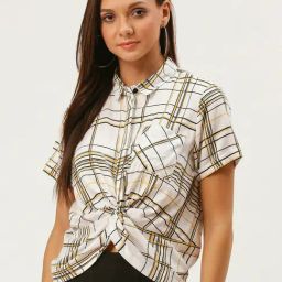 Carlton London White Check Top-image-20