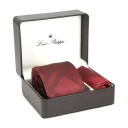Louis Philippe Maroon Checks Tie & Pocket Square - Pack of 2-image-75