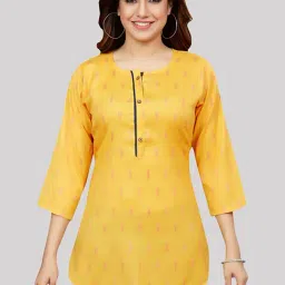 Saree Swarg Yellow Woven Pattern Straight Short Kurti-image-81