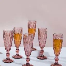 Nestasia high quality Crystal Textured Mauve Champagne Glasswareset with Stem(Set Of 6, each 150 ml)-59