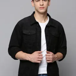 SHOW OFF Black Regular Fit Self Pattern Jacket-1