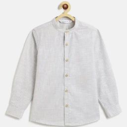 Campana Boys Light Grey Cotton Striped Shirt-image-95