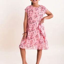 Kiddopanti Kids Peach Floral Print Dress-image-93