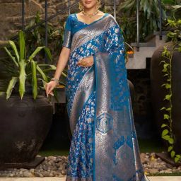 Varanga Blue Printed Saree with Blouse Piece-image-95