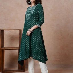 Globus Green Embroidered Kurta-picture-43