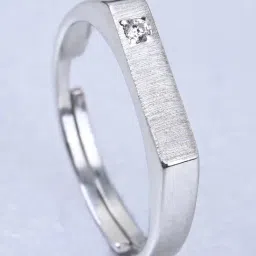 Clara 92.5 Sterling Silver Adjustable Matte Finish Swiss Zirconia Sleek Band Ring for Men-image-33