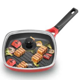 Hawkins Red Ceramic 26 cm Die Cast Square Grilling Pan With Glass Lid (Igp26G) (1.18 L)-7
