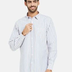 METTLE Cream Regular Fit Striped Shirt-image-14