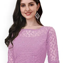 HERE&NOW Embroidered Round Neck Fancy Sifli Work Readymade Saree Blouse-image-71