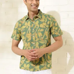 Fabindia Green Cotton Straight Fit Printed Shirt-picture-7