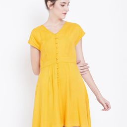 DODO & MOA Women Mustard Yellow A-Line Dress-image-52
