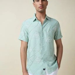 Thomas Scott Blue Regular Fit Embroidered Shirt-image-8