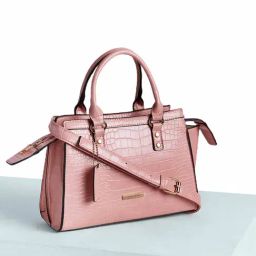 Forever Glam by Pantaloons Pink Animal Effect Medium Satchel Handbag-image-40