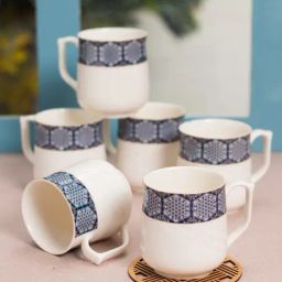 JCPL Printed Blue Ceramic Tea Cups- Set of 6 (180 ml each)-image-76