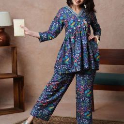Globus Purple Floral Print Co-Ord Set-image-72