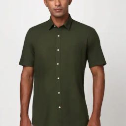 Peter England Olive Cotton Slim Fit Texture Shirt-picture-24