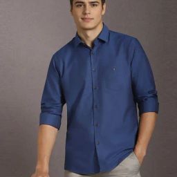 Louis Philippe Blue Cotton Slim Fit Shirt-picture-9