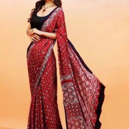 Aditri Madder Red Parwaaz Handprinted Ajrakh On Modal Silk Saree-picture-27