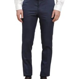 Turtle Navy Blue Ultra Slim Fit Dobby Trousers-image-60