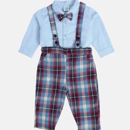Miniklub Boys Blue Regular Fit Woven Dungaree Set-picture-3