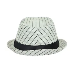 FabSeasons Men Cream-Coloured Striped Fedora Hat-image-66