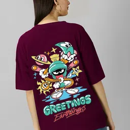 LECOWAR Looney Tunes Graphic Printed Drop-Shoulder Sleeves Cotton Oversize T-shirt-image-83