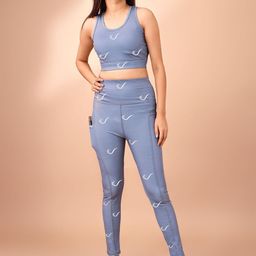 POOJARAN SAREE Yoga Printed Sports Bra & Tights with Pocket-image-36