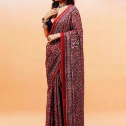 Aditri Madder Red Parwaaz Handprinted Ajrakh On Modal Silk Saree-picture-21