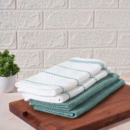 Living Scapes by Pantaloons White & Green Cotton 120 GSM Kitchen Towels - Set of 4-35