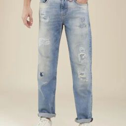 Being Human Blue Cotton Regular Fit Solid Jeans-image-44