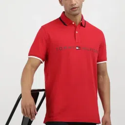 Tommy Hilfiger Primary Red Cotton Regular Fit Graphic Polo T-Shirt-image-51