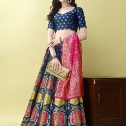 JULEE Ready to Wear Art Silk Jacquard Lehenga & Unstitched Blouse With Dupatta-image-76