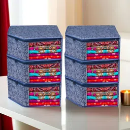 Aura Navy Blue & Transparent 6 Pieces Flower Printed Reusable Drawer Organisers-44