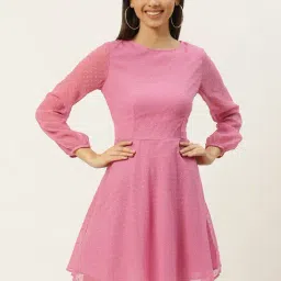 DODO & MOA Pink Self Pattern A-Line Dress-image-16