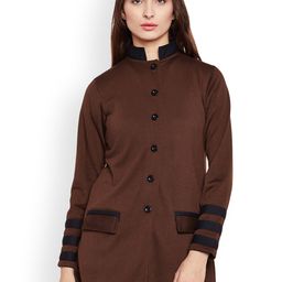 Belle Fille Women Brown Fleece Pea Coat-image-91