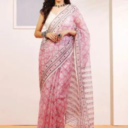 Aditri Cherry Blossom Aftab Handloom Kota Doria Handblock Print Saree-picture-32