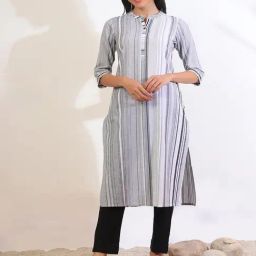 Aurelia Black Pure Cotton Striped Kurta-image-73