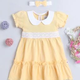 Bumzee Kids Yellow Cotton Embroidered Frock Set-image-12