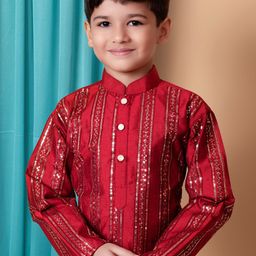 Cae Boys Embroidered Regular Sequinned Dupion Silk Kurta with Pyjamas image 3