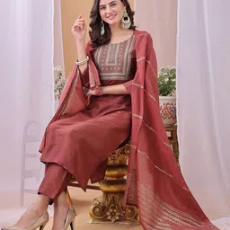 KALINI Yoke Design Sequinned Kurta With Trousers And Dupatta-8