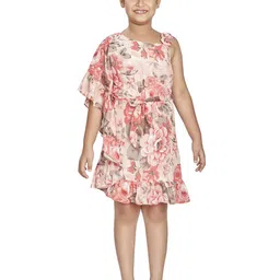 Peppermint Girls Floral Print One Shoulder Flutter Sleeve A-Line Dress-picture-24