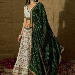 SHRINGARINI Printed Block Print Zari Lehenga & Unstitched Blouse With Dupatta image 5