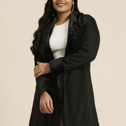 Qurvii+ Plus Size Front-Open Overcoat with Faux Fur Trim image 1
