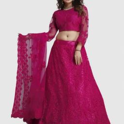 Atsevam Pink Embroidered Semi-Stitched Lehenga Choli Set With Dupatta-image-23