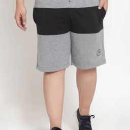 Melon by PlusS Grey Cotton Regular Fit Colour Block Plus Size Shorts-picture-13