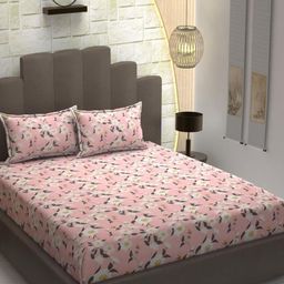Banchmark Home Furnishings Pink & White Ethnic Motifs 300 TC King Bedsheet with 2 Pillow Covers-image-93